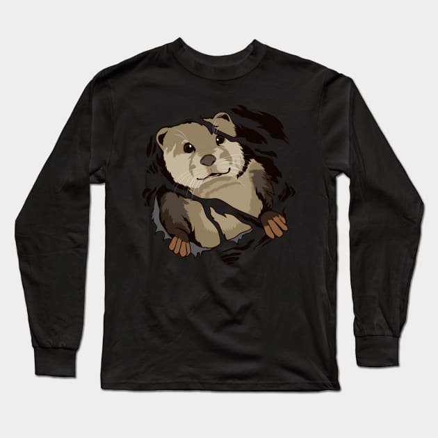 Sea Otter Torn Clothes Ripped Ragged Hammy Long Sleeve T-Shirt by TheTeeBee
